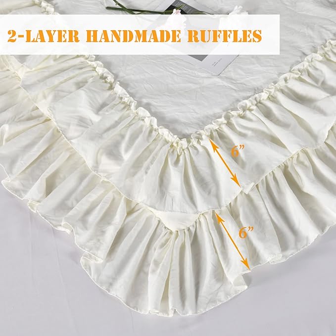 Shabby King Size Comforter Set, Farmhouse Ivory Bedding Ruffled Comforter Set King,Lightweight Vintage Rustic Bedding 3 Pcs (1 Shabby Comforter and 2 Pillowcases) - LeafyLoom