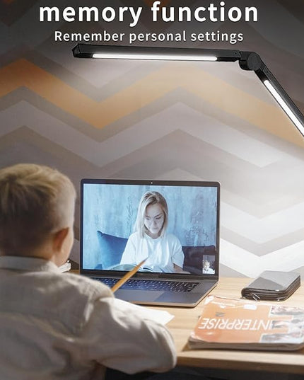 LED Desk Lamp with Clamp Flexible 3 Sections Swing Arm 2 Light Sources Desk Light, 4 Color Modes & 5 Brightness, Eye Caring Led Table Light with Memory Function for Table Lamps for Office - LeafyLoom