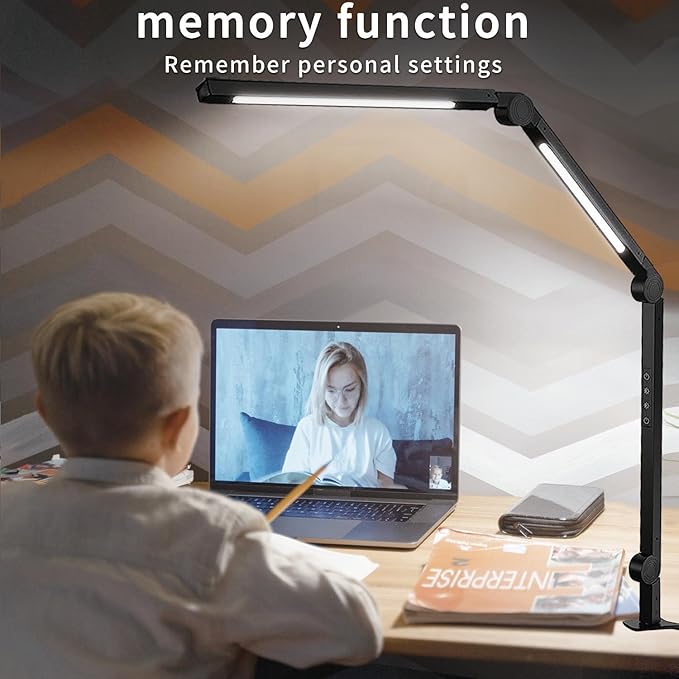 LED Desk Lamp with Clamp Flexible 3 Sections Swing Arm 2 Light Sources Desk Light, 4 Color Modes & 5 Brightness, Eye Caring Led Table Light with Memory Function for Table Lamps for Office - LeafyLoom