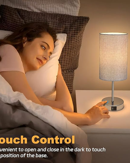 AKASUKI Table Lamp for Bedroom, 3 Way Dimmable Touch Lamp with Dual Charging Station, Small Bedside Lamps for Night Stands, Living Room, Office(LED Bulb Included) - LeafyLoom