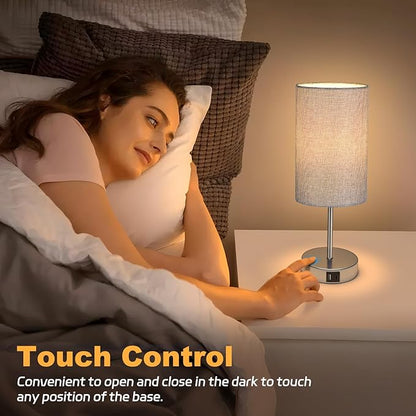 AKASUKI Table Lamp for Bedroom, 3 Way Dimmable Touch Lamp with Dual Charging Station, Small Bedside Lamps for Night Stands, Living Room, Office(LED Bulb Included) - LeafyLoom
