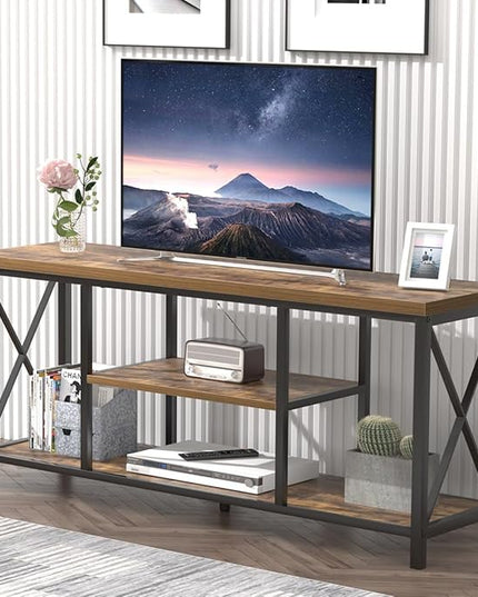 55 Inch TV Stand for Televisions up to 65 Inch, Modern Entertainment Center with Storage Shelves, Industrial Media TV Console for Living Room, Bedroom, Rustic Brown - LeafyLoom