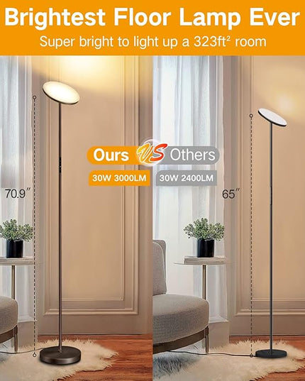 OUTON Floor Lamp, 30W/3000LM LED Modern Torchiere Sky Lamp, Dimmable Bright Standing Tall Lamp with 4 Color Temperatures, 1 Hour Timer, Remote Touch Control for Living Room Bedroom, Office, Bronze - LeafyLoom