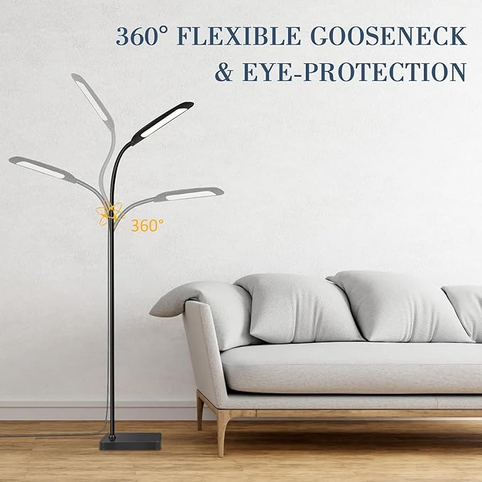 Syrinx LED Floor Lamp, 2 in 1 Standing Lamp with 3 Color Temperatures, Stepless Dimmable Table Lamps Floor Standing Lamps for Home Office Studying Reading Bedside 10W LED Desk Light - Black - LeafyLoom