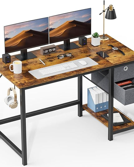 SMUG 47 Inch Computer Desk, Small Office Desk with Storage Drawers, Modern Simple Style Writing Study PC Work Table for Home Bedroom Small Spaces - LeafyLoom