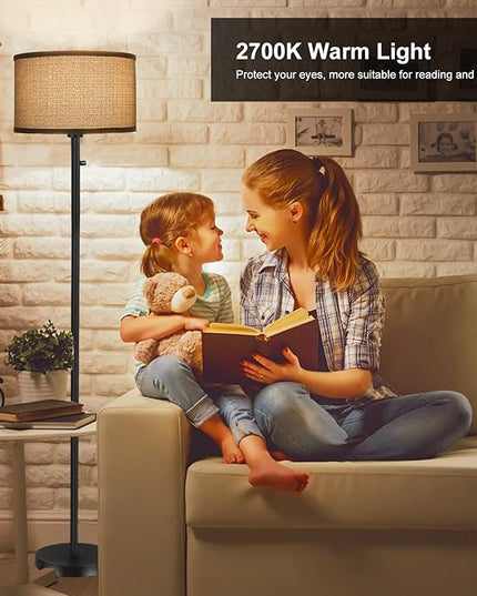 Floor Lamps for Living Room, Stepless Dimmable Standing Lamp, Modern Floor Lamp with Rotary Switch, Gray Linen Shade, 9W Led Bulb Included(1000LM,2700K), Tall Lamp for Bedroom, Office, Farmhouse - LeafyLoom