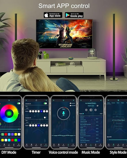Led Floor Lamp,RGB Corner Lamp with App and Remote Control,Smart Modern Floor Lamp with 16 Million DIY Colors,DIY Modes and Music Sync,Standing Lamp for Bedroom,Living Room - LeafyLoom