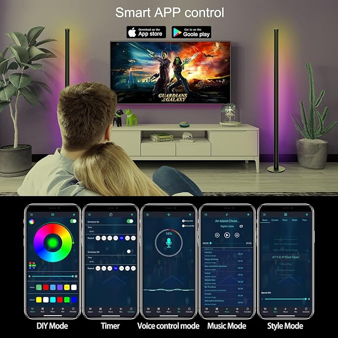 Led Floor Lamp,RGB Corner Lamp with App and Remote Control,Smart Modern Floor Lamp with 16 Million DIY Colors,DIY Modes and Music Sync,Standing Lamp for Bedroom,Living Room - LeafyLoom