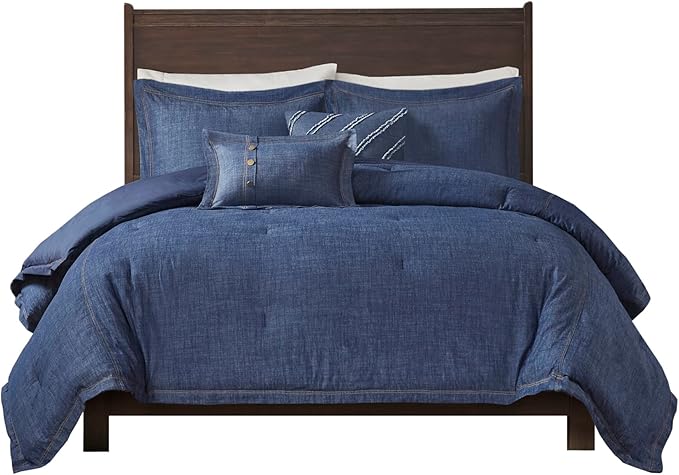Woolrich Rustic Lodge Cabin Comforter Set - All Season Down Alternative Warm Bedding Layer and Matching Shams, Oversized Queen, Perry, Denim Blue - LeafyLoom