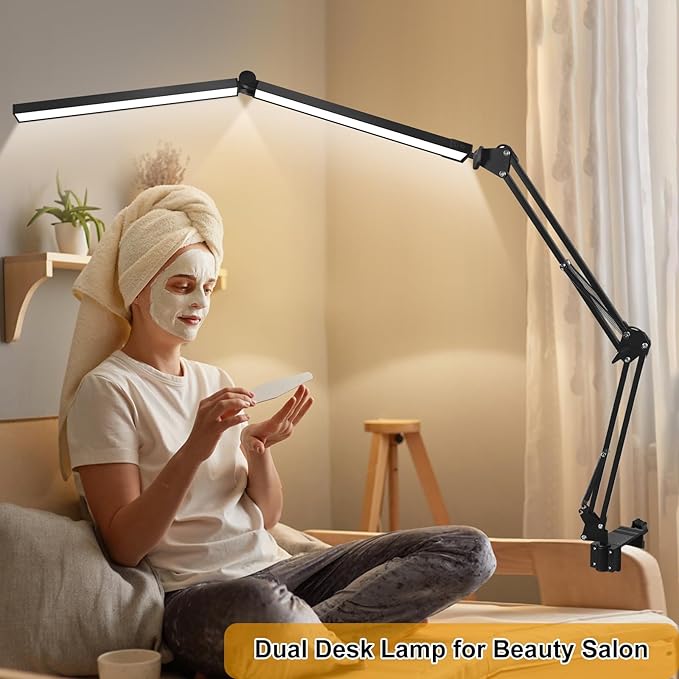 2-in-1 Desk Lamps for Nail Tech, 24W Large LED Desk Lamp with Remote Control, Dual Architect Lamp, 5 Colors Stepless Dimming Sleep Mode and Memory Function Workbench Light for Beauty Salon Home Office - LeafyLoom