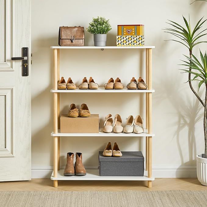 IBUYKE 4-Tier Wooden Open Bookcase - Modern Freestanding Bookshelf Storage Organizer,Standing Shelf Units,Multifunctional Display Stand for Bedroom, Living Room and Home Office, White WBC004W - LeafyLoom