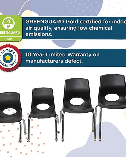 Angeles H, Black with Chrome Legs MyPosture Children's Chair, 10-inch - LeafyLoom