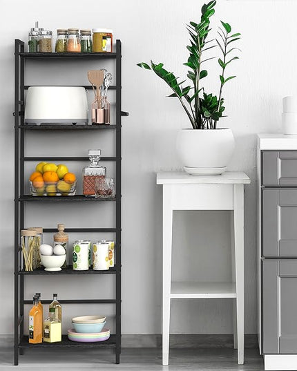 DOMYDEVM Black Tall Bookshelf Storage Organizer, 5 Tier Industrial Freestanding Bookshelf, Large Storage Tired Shelves, Metal Bookshelf 52.76in(H) for Small Space, Home Office, Living Room, Bedroom - LeafyLoom