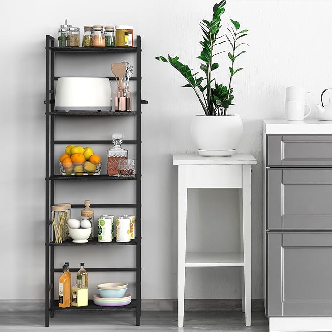 DOMYDEVM Black Tall Bookshelf Storage Organizer, 5 Tier Industrial Freestanding Bookshelf, Large Storage Tired Shelves, Metal Bookshelf 52.76in(H) for Small Space, Home Office, Living Room, Bedroom - LeafyLoom