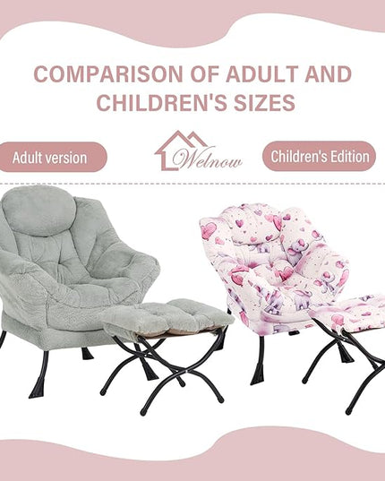 Welnow Toddler Kids Lazy Chair with Ottoman, Glow in The Dark Accent Comfy Lounge Children Armchair Couch with Removable Cover, Detachable Reading Chair with Footrest for Boy or Girl, Pink Elephant - LeafyLoom
