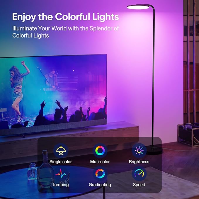 RGB Floor Lamp, 36W Bright LED Standing Lamp, Stepless Dimming Color Changing Torchiere Floor Lamps with Remote, 350°Rotating Modern Tall Floor Lamp for Living Room, Gaming Room - LeafyLoom