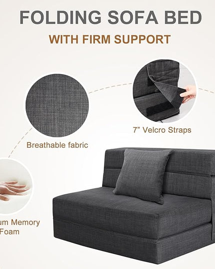 Convertible Sleeper Chair Bed with Pillow Memory Foam Fold Sofa Bed Couch Futon Lazy for Living Room/Home Office/Guest Beds/Apartment/Upstairs Loft,Twin Size,Dark Gray - LeafyLoom
