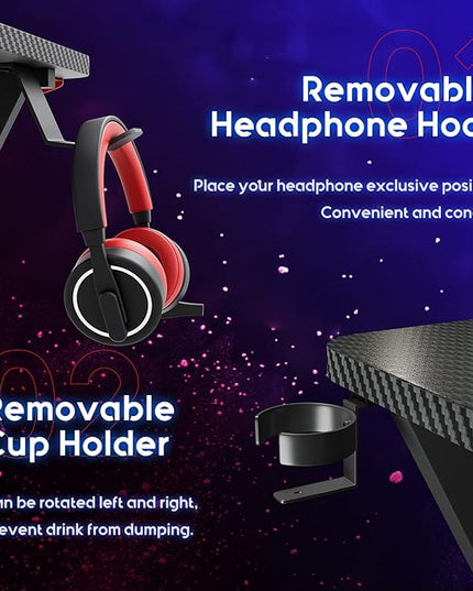 MOTPK L Shaped Gaming Desk with Carbon Fiber Surface, Corner Computer Desk L Shape with Monitor Shelf, Gamer Desk Gaming Table with Cup Holder & Headphone Hook, Black, 51 Inch - LeafyLoom