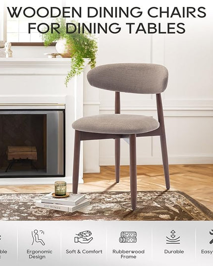 COLAMY Wooden Dining Chairs Set of 2, Modern Fabric Upholstered Kitchen Side Chairs, Farmhouse Dining Room Chair with Foot Pegs, Camel - LeafyLoom
