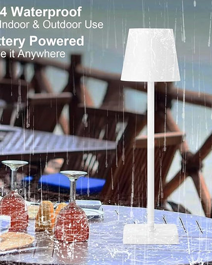 2 Pack Cordless Table Lamp Rechargeable LED Desk Lamp 5200mAh Aluminum Shell Battery Lamps Stepless Dimmable Portable Table Lights for Dinner/Restaurant/Outdoor IP54 Waterproof White - LeafyLoom