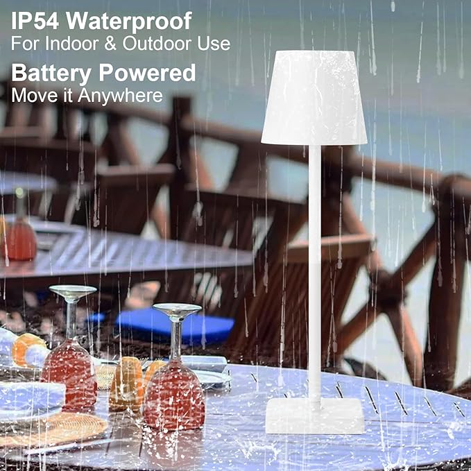 2 Pack Cordless Table Lamp Rechargeable LED Desk Lamp 5200mAh Aluminum Shell Battery Lamps Stepless Dimmable Portable Table Lights for Dinner/Restaurant/Outdoor IP54 Waterproof White - LeafyLoom