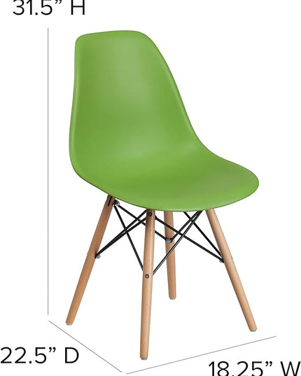 Flash Furniture Elon Series Green Plastic Chair with Wooden Legs, 22.5"D x 18.25"W x 31.5"H - LeafyLoom