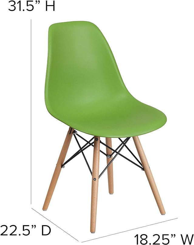 Flash Furniture Elon Series Green Plastic Chair with Wooden Legs, 22.5"D x 18.25"W x 31.5"H - LeafyLoom