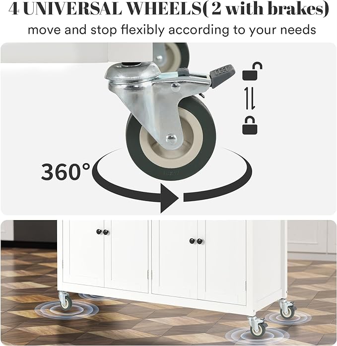 Kitchen Island On Wheels White Rolling Kitchen Island with Storage Portable Island for Kitchen Dining Room Mobile Kitchen Island with Drawers Cabinet Spice Rack Towel Rack - LeafyLoom