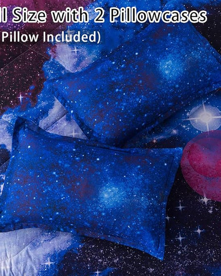 Litanika 3D Galaxy Comforter Full(79x90lnch), 3 Pieces(1 Galaxy Comforter, 2 Pillowcases), Universe Cloud Outer Space Comforter, Microfiber Bedding Set for Boys Kids - LeafyLoom