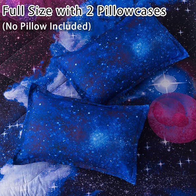 Litanika 3D Galaxy Comforter Full(79x90lnch), 3 Pieces(1 Galaxy Comforter, 2 Pillowcases), Universe Cloud Outer Space Comforter, Microfiber Bedding Set for Boys Kids - LeafyLoom