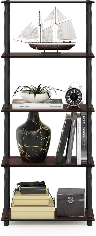 Furinno Turn-N-Tube 5-Tier Multipurpose Shelf / Display Rack / Storage Shelf / Bookshelf, Classic Tubes, Dark Cherry/Black - LeafyLoom