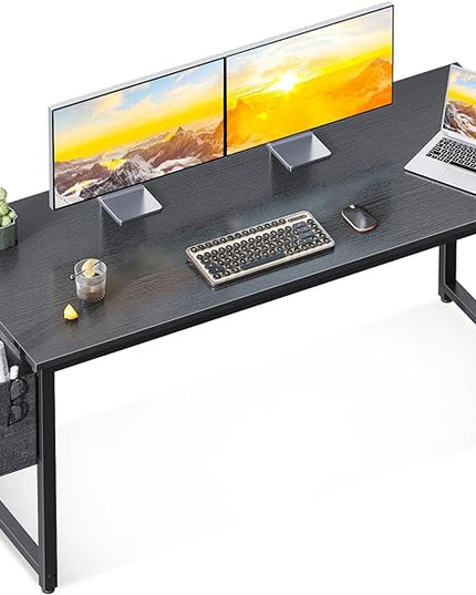 ODK Computer Desk Large Office Desk, 55 Inch Gaming Desk with Storage, Modern PC Desk Work Table with Headphone Hook for Home Office, Black - LeafyLoom