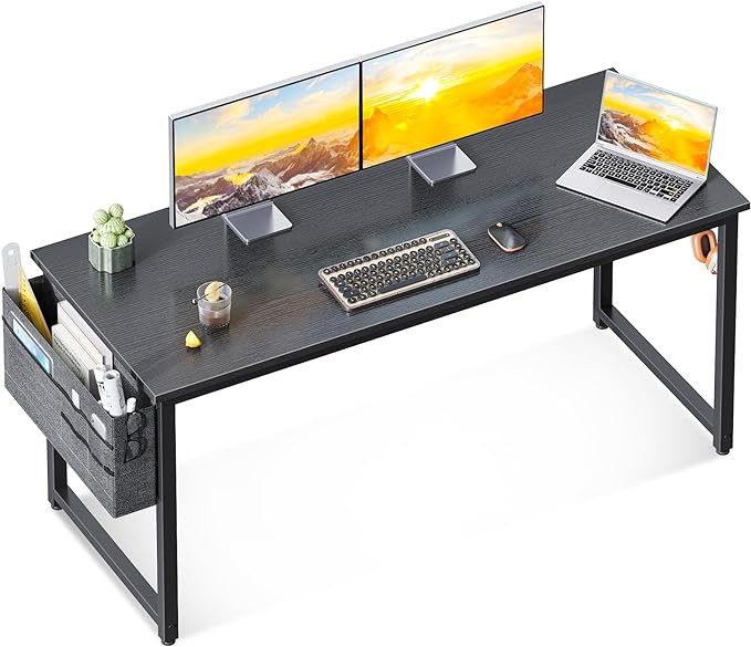 ODK Computer Desk Large Office Desk, 55 Inch Gaming Desk with Storage, Modern PC Desk Work Table with Headphone Hook for Home Office, Black - LeafyLoom