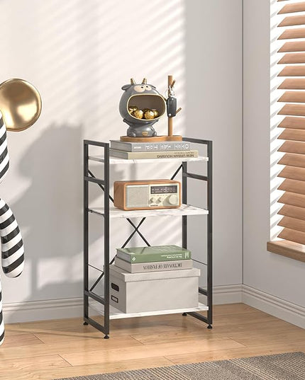 Bookshelf Organizer,3 Tiers Adjustable White Faux Marble Small Bookcase for Small Space,Industrial Wooden Storage Bookcase Display Rack and Storage Organizer for Living Room Home Office - LeafyLoom