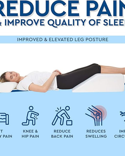Leg Elevation Wedge Pillow for Sleeping, After Surgery | Memory Foam | Relieves Foot and Ankle Injury, Legs, Hip, and Knee Pain, Improves Blood Circulation, 8 Inch - LeafyLoom