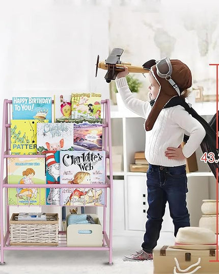 aboxoo Kids Bookshelf Small Toddler Freestanding for Children Room 18 inches Metal Bookcase Toy Organizer Pink Stable Bookcase Bookstore Library Book Unit Storage for Small Place - LeafyLoom