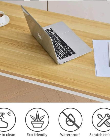 Computer Desk - 63 Inch Large Home Office Desk Wood Study Writing Table Workstation Storage Bag Headphone Hooks Simple Gaming Desk Rustic White/Walnut - LeafyLoom