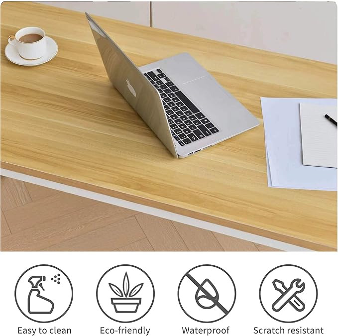Computer Desk - 63 Inch Large Home Office Desk Wood Study Writing Table Workstation Storage Bag Headphone Hooks Simple Gaming Desk Rustic White/Walnut - LeafyLoom