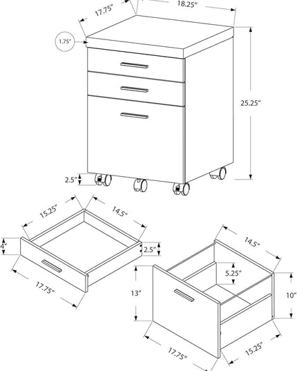 Monarch Specialties I 7051 File Cabinet, Rolling Mobile, Storage Drawers, Printer Stand, Office, Work, Laminate, Grey, White, Contemporary, Modern - LeafyLoom