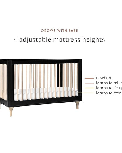 Babyletto Lolly 3-in-1 Convertible Crib with Toddler Bed Conversion Kit in Black and Washed Natural, Greenguard Gold Certified - LeafyLoom