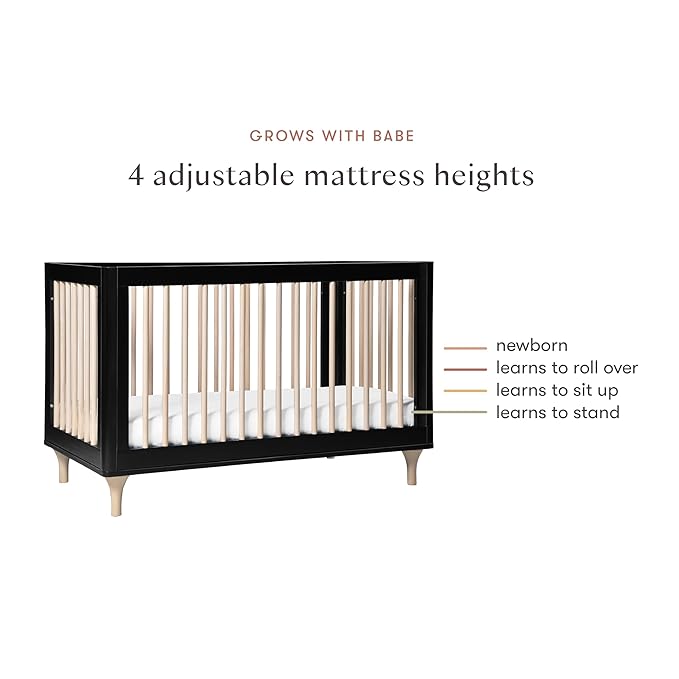 Babyletto Lolly 3-in-1 Convertible Crib with Toddler Bed Conversion Kit in Black and Washed Natural, Greenguard Gold Certified - LeafyLoom