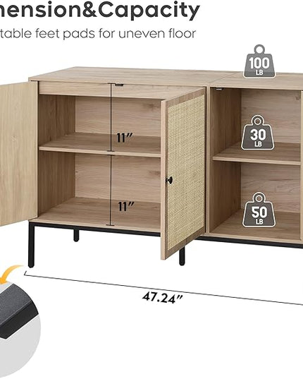 Brafab Rattan Cabinet Storage Sideboard Buffet Table Accent Console for Living Room Entryway Kitchen Dining Room 3 Doors - LeafyLoom