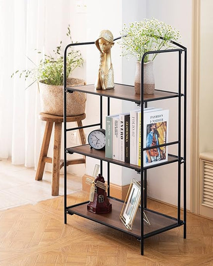 No Assembly Folding Bookshelf, 3 Tier Black Bookshelf, Metal Book Shelf for Storage, Folding Bookcase for Office Organization and Storage, 12.6" D x 22.44" W x 42.13" H - LeafyLoom