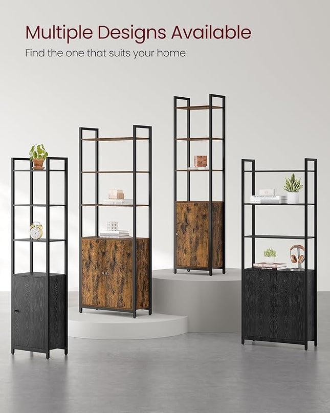 VASAGLE 6-Tier Bookshelf, Tall Bookcase with Door, Steel Frame, Adjustable Shelves, 9.4 x 15.7 x 62.8 Inches, Living Room Bedroom, Ebony Black and Ink Black ULLS132B01 - LeafyLoom