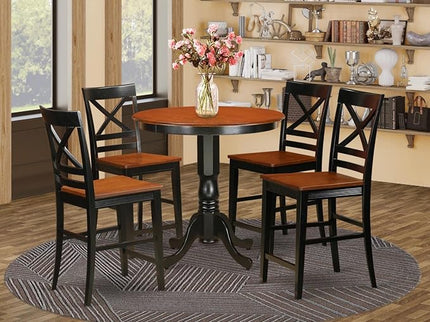 East West Furniture JAQU5-BLK-W 5 Piece Counter Height Dining Table Set Includes a Round Kitchen Table with Pedestal and 4 Dining Room Chairs, 36x36 Inch, Black & Cherry - LeafyLoom