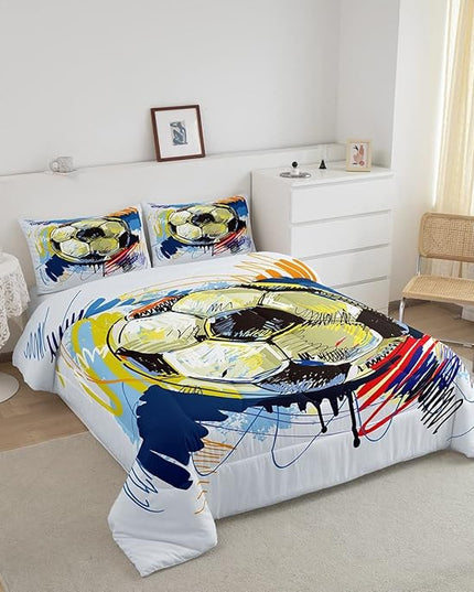 Erosebridal Graffiti Soccer Comforter Set King Size Football Quilt Set Sports Soccer Bedding Set for Kids Boys Girls Teen Soft Lightweight Duvet Insert for All Season,2 Pillow Cases Colorful - LeafyLoom