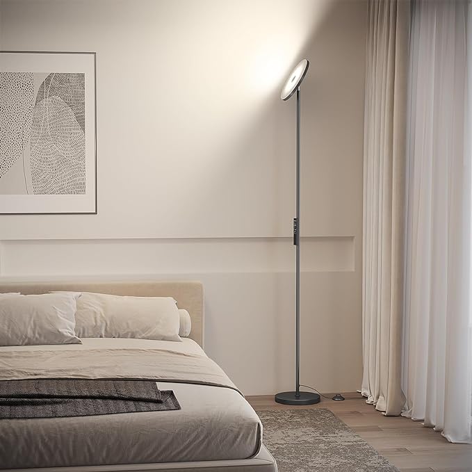 SUNMORY Floor Lamps for Living Room, 32W/3000LM Super Bright LED Floor Lamp with Remote Control, 69" Tall Standing Lamp with Stepless Dimmable, Modern Torchiere Corner Lamp for Bedroom, Office - LeafyLoom