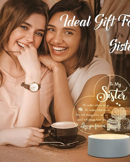 Sister Mothers Day Gift ideas, Sisters Gifts from Sister, to My Sister Birthday Gifts from Sister, Graduation Wedding Birthday Gifts for Sisters from Sister, Engraved Night Light Gifts for Sister - LeafyLoom