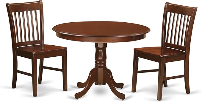 East West Furniture HLNO3-MAH-W 3 Piece Dining Table Set for Small Spaces Contains a Round Dining Room Table with Pedestal and 2 Wooden Seat Chairs, 42x42 Inch, Mahogany - LeafyLoom