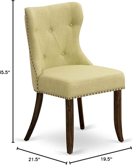 East West Furniture SIP7T37 Sion Modern Parson Dining Button Tufted Nailhead Trim Limelight Linen Fabric Upholstered Chairs, Set of 2, Jacobean - LeafyLoom